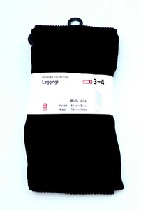 Uniqlo Girls Leggings Knit Pants Ribbed Slit Stretch Comfort Pants Black Cotton - Picture 1 of 3