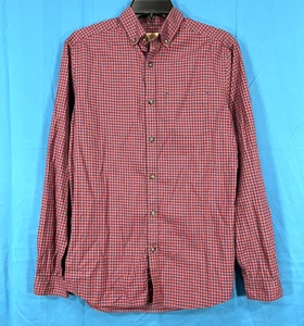 TRE VERO Three Truths NAVY BLUE/CORAL GINGHAM One Pocket BUTTON-UP DRESS SHIRT S - Imagen 1 de 5