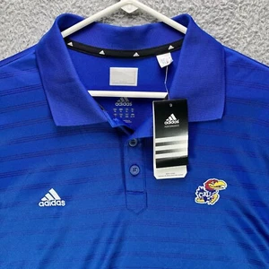 Adidas Kansas Jayhawks Golf Polo Shirt Mens XL Blue NCAA Striped Performance NWT - Picture 1 of 13