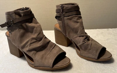 Botines Qupid para mujer talla 7 beige punta abierta hebilla al tobillo correas tacón bloque Foto 1 de 4