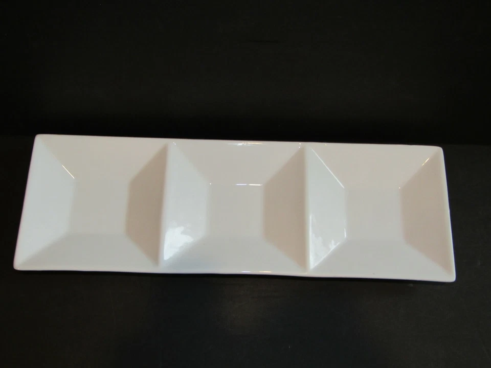 Crate & Barrel C B 2 WHITE 3 Part Dish TRAY 13.5" X 4.5" SKU 526-533 - Image 1 of 4