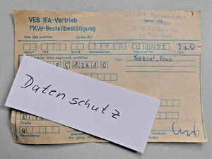 VEB IFA distribución Erfurt oficina Bad Salzungen turismos - pedido Trabant Kombi 1986 - Imagen 1 de 2