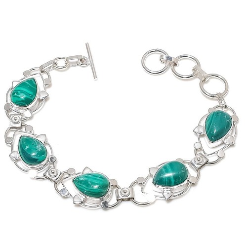 VALENTINO Bracciale gioielli in argento sterling 925 fatto a mano con pietre preziose malachite verde misura 7 8"