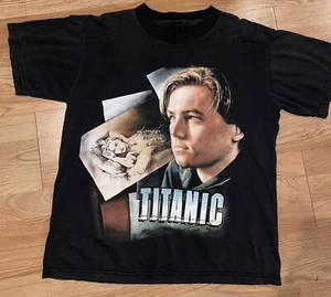Vintage 90s Leonardo Dicaprio Titanic Rap Tee Style T Shirt Movie Promo Medium - Picture 1 of 8