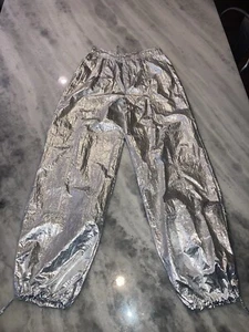 Pantalones de paracaídas Zara plateados holgados bolsillos de tiro alto harén para mujer talla S nuevos sin etiquetas - Imagen 1 de 12