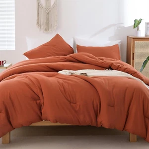 Queen Comforter Set Burnt Orange, 3Pcs (1 Boho Terracotta Comforter & 2 Pillowca - Picture 1 of 9