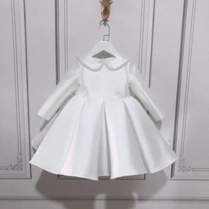 Baby Girl Baptism Dress Birthday Party Outfits Toddler Satin Ruffles Gown  - Picture 1 of 16