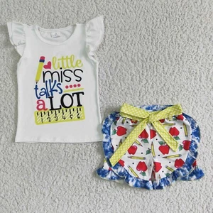 Girls Flutter Sleeve Shorts Set 2pcs Back to School Outfit - Picture 1 of 1