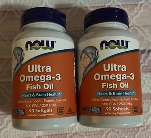 2 Bottles NOW FOODS Ultra Omega-3 Fish Oil 90 Softgels Exp 09/27 - Picture 1 of 2