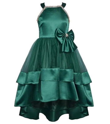 NEW Bonnie Jean Girls Size 7 "GREEN JEWELED" Matte Satin Christmas Dress NWT - Image 1 of 4
