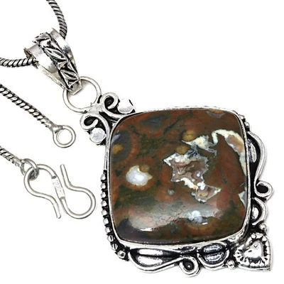 Collar selva tropical jaspe piedras preciosas hecho a mano joyería antigua 2,5" Foto 1 de 4