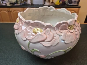 Großer Vintage Fitz and Floyd FF rosa Hartriegel Blüte Pflanzgefäß 7" hoch x 10" im Ruhestand - Bild 1 von 5