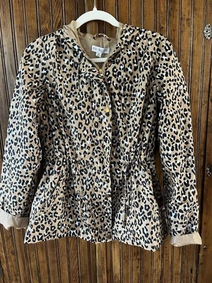 Kim Rogers Petite Chaqueta de Lluvia con Capucha Estampado de Animales Mediana Bolsillos Ligeros Nueva Foto 1 de 4