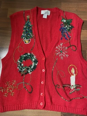 Suéter de Navidad Chaleco Suéter Feo Vintage Años 90 Informal Esquina Mujer’s M Foto 1 de 4