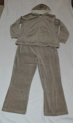 Chándal Lauren Ralph Lauren de terciopelo 2 piezas para mujer 1X capucha recortada con cremallera completa recortada en color topo Foto 1 de 4