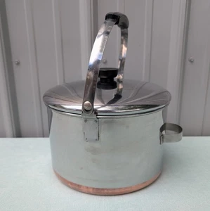 Vintage 1801 Revere Ware fondo rame 6 qt pentola stock con coperchio trasporto manico cauzione - Foto 1 di 13
