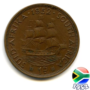 A SOUTH AFRICA 1952 GEORGE VI PENNY 1d coin, 73 Years Old!       (Re: 1952_14/5) - Picture 1 of 2