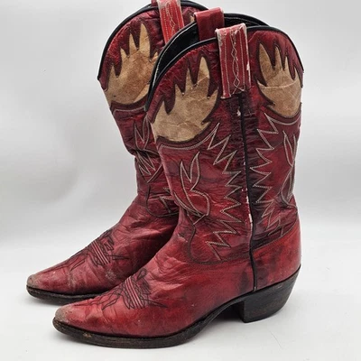 Vintage Dan Post Red Leather Western Cowboy Cowgirl Boots Womens Size 6 - Image 1 of 4