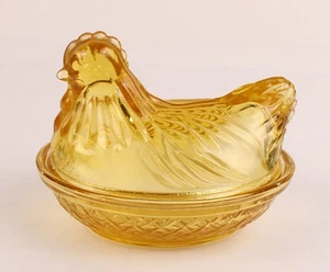 Amber Nesting Hen Trinket Candy Dish 3 1/4" by 4 1/4" - Picture 1 of 10