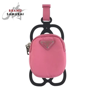 PRADA Tesuto Triangle Logo Plate Pink Silver Hardware Nylon Rubber Pouch Smartp - Bild 1 von 4