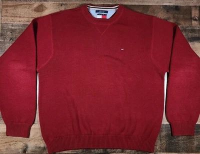 Vintage Tommy Hilfiger Sweater Men's 2XL Red Knitted Y2K 90s Dad  - Image 1 of 4
