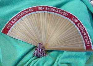 Christian Dior Novelty BOHEMIAN RIVIERA FAN Sensu Red Folding Fan Rare Used - Picture 1 of 6