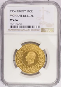 1966 Turkey 100 Kurush Gold Monnaie De Luxe NGC MS66 KM# 872 - Picture 1 of 2