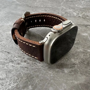 Correa de reloj de lichi marrón grueso de cuero premium para Apple Watch Ultra 1 y 2 49 mm - Imagen 1 de 13