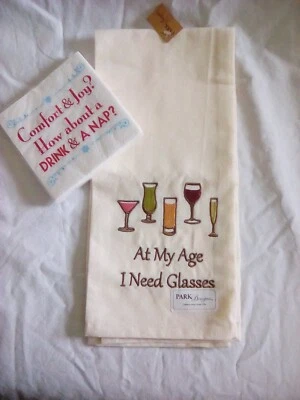 New Park Designs Dish / Bar Towel I NEED GLASSES and 18 Paper Napkins 8b - Изображение 1 из 4