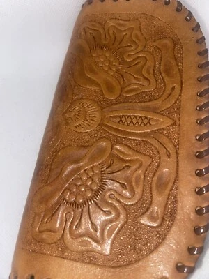 Vintage Leather Hand Tooled Coin Change Purse With Wristlet 40s Floral 6” - Image 1 of 4