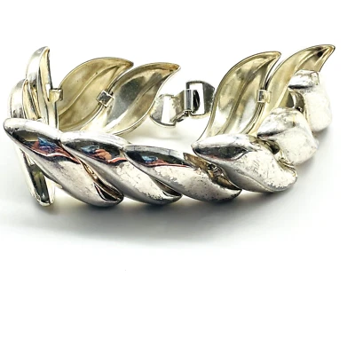 Vintage NAPIER S Curve Bracelet Silver Tone Leaf Classic Career READ - Imagem 1 de 4