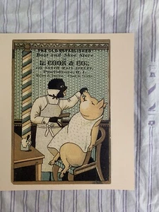 Rare 1930’s Vintage Barbershop Comical Drawing Black Barber & Pig Nursery Rhymn - Picture 1 of 7