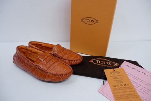 TOD’S TODS nuovi mocassini scarpe coccodrillo arancione taglia 2 UK 34 nuovi con etichette ballerina brevetto