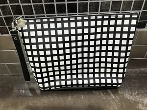 Dabney Lee Cosmetic Bag Makeup Pouch Travel Wristlet/Purse Black~White Checked - Picture 1 of 2