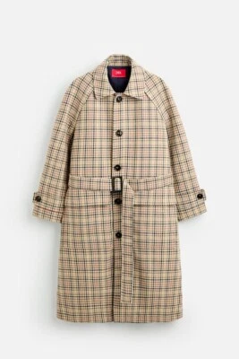 ZARA MENS Brown CHECK TRENCH COAT HARRY LAMBERT XS EXTRA SMALL 6000/067/700 NEW - Image 1 of 4