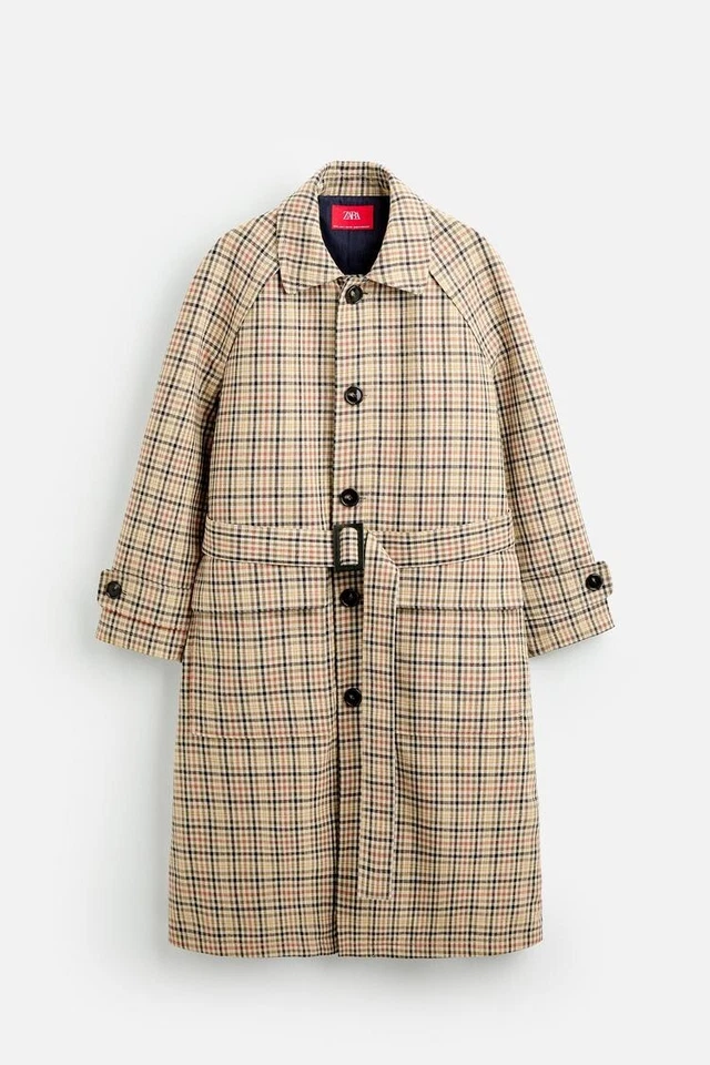 ZARA MENS Brown CHECK TRENCH COAT HARRY LAMBERT XS EXTRA SMALL 6000/067/700 NEW - Image 1 of 4