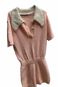 ZARA PINK SHORT KNIT JUMPSUIT WITH WHITE COLLAR SIZE L Cute Boho coastal Grammar - Picture 1 of 11