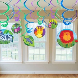 Jungle Animals Swirl Hanging Decorations -  Children's Party - Picture 1 of 2