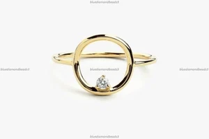 0.05 Ct Diamond Open Circle Band Wedding Ring 14k Yellow Gold Fine Jewelry - Picture 1 of 5