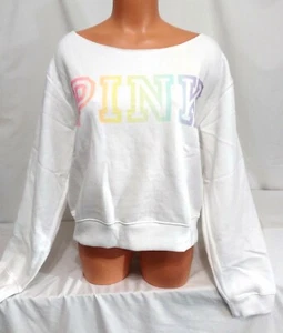 Victoria's Secret lässiges Sweatshirt pink GRAFIK schulterfrei Rundhalsausschnitt neu mit Etikett L - Bild 1 von 3