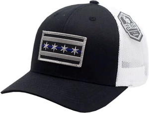 Chicago Flag Blue Line Snapback Trucker Mesh Hat Black/White - Picture 1 of 4