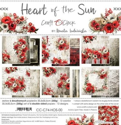 CRAFT O'CLOCK 12" x 12" scrapbooking paperpad cardstock Heart of the Sun 6 sheets 250gsm
