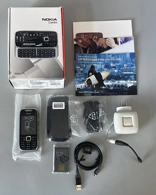 Телефон-слайдер Nokia E75 — новая открытая коробка — полный — серебристо-черный — см. описание. - Изображение 1 из 4
