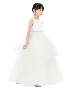 Heart Cutout Ruffle Skirt Flower Girl Dress Wedding Pageant Dress Princess Gown - Picture 1 of 22