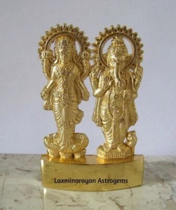 LORD LAXMI LAKSHMI GANESH GANESHA ANTIK VERGOLDETES METALLIDOL ENERGETISIERT - Bild 1 von 3