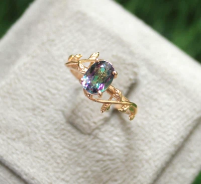 anillo hoja topacio místico anillo chapado en oro 925 anillo plata hecho a mano joyería regalos Foto 1 de 4