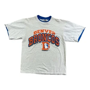 Vintage 1992 Denver Broncos NFL Ringer Tee Football Made In USA Gray Large 🏈 - Picture 1 of 9