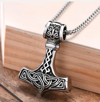 EDELSTAHL *** XXL Anhänger 46mm Thor Hammer Mjölnir mit keltischen Knoten, Kette - Bild 1 von 4