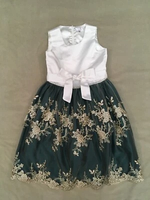 Biscotti Collection I Dress Ivory Green Gold Beaded Christmas 12 Girls - Image 1 of 3