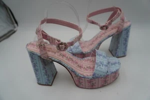 Larroude LoveShackFancy Pastel Tone Vintage-Inspired Floral Block Platform Sz 11 - Picture 1 of 20